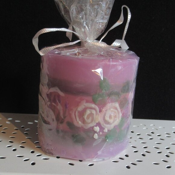 Stylized flowers, 3" Pillar Candle, Hand Painted, Party, Nature, Code N - Picture 1 of 2